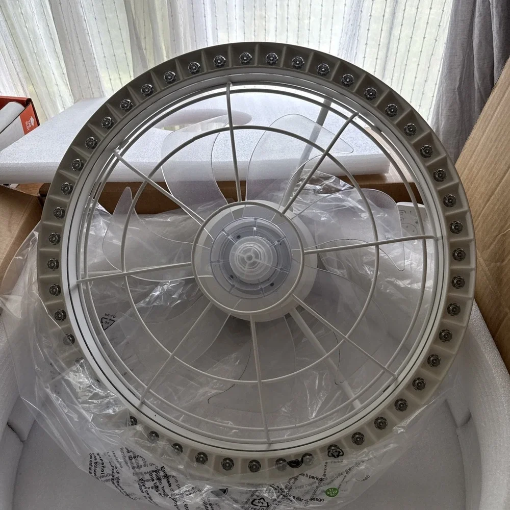 Flush Mount White Caged Ceiling Fan 18 Inches